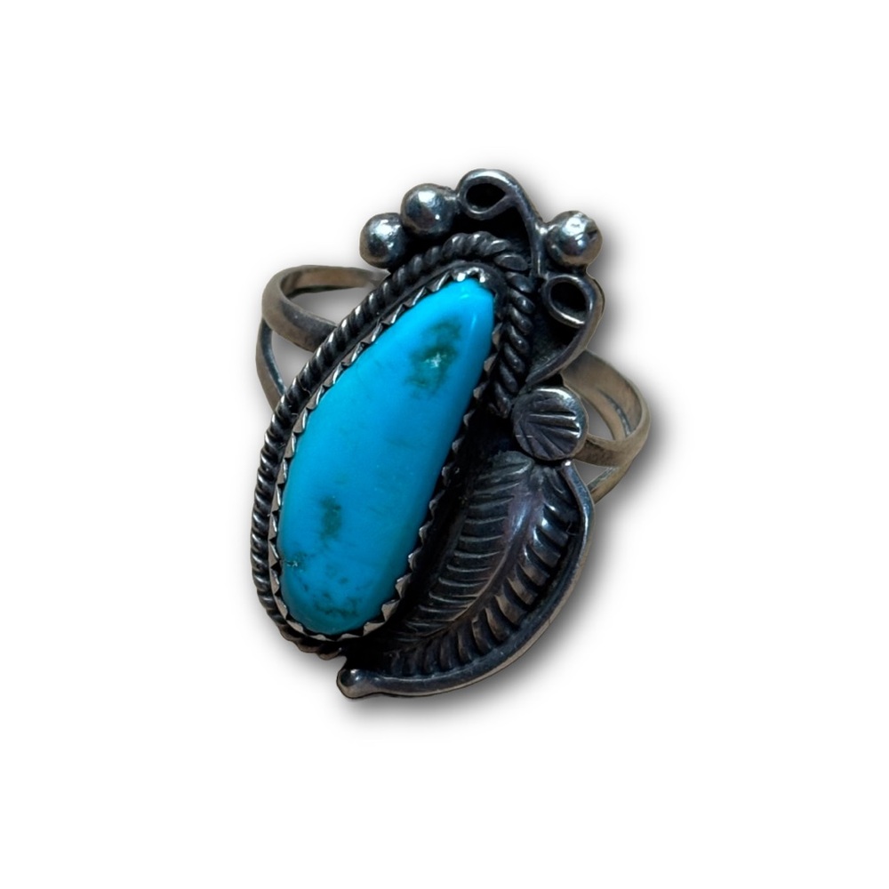Vintage Sterling Silver Turquoise Feather Ring